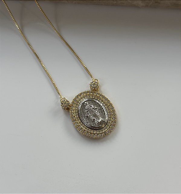 Colar de Nossa Senhora das Graças dourado e ródio branco