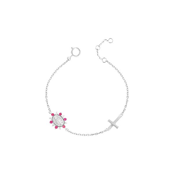 Pulseira Nossa Senhora Das Graças pink na prata 925