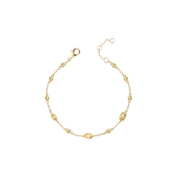 Pulseira de elos portugueses oval ,navete e retangular citrino na prata 925 com banho de ouro