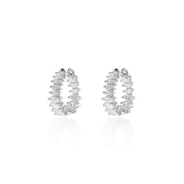 Argola navetes crescentes cristal prata 925