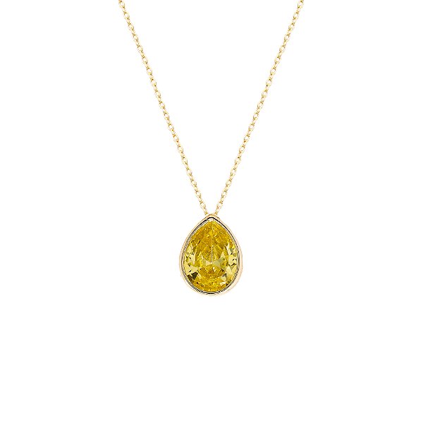 Colar gota citrino 6mm na prata 925 com banho de ouro