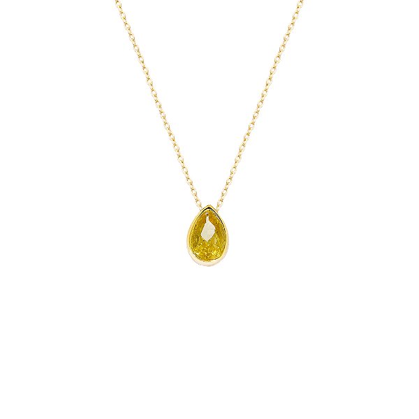Colar gota citrino 4mm na prata 925 com banho de ouro