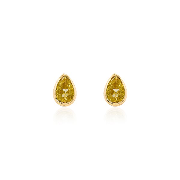 Brinco gota citrino 4mm na prata 925 com banho de ouro