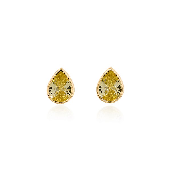 Brinco gota citrino 6mm na prata 925 com banho de ouro
