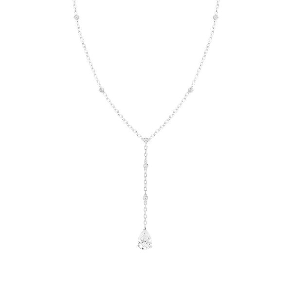 Colar gravata com gota na ponta na prata 925