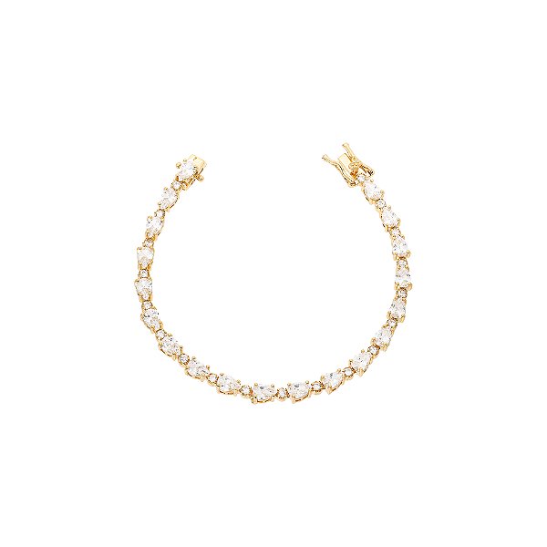 Pulseira riviera gota com ponto de luz cristal dourada
