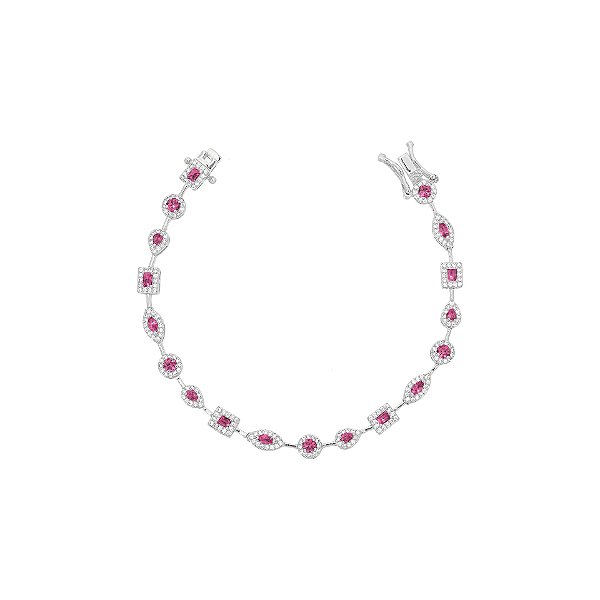 Pulseira fio faca navete, gota e retangular pink