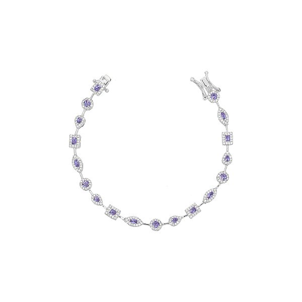 Pulseira fio faca navete, gota e retangular tanzanita