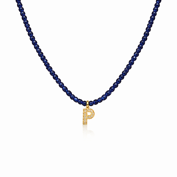 Colar de cristais safira com letra (escolha a letra)