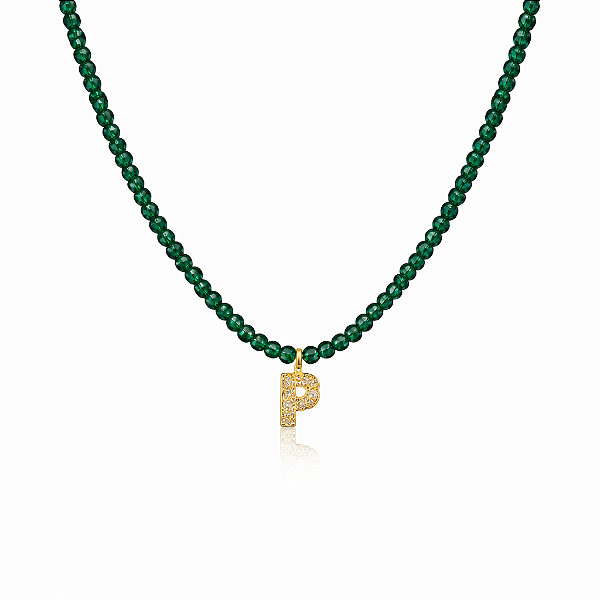 Colar de cristais esmeralda com letra (escolha a letra)