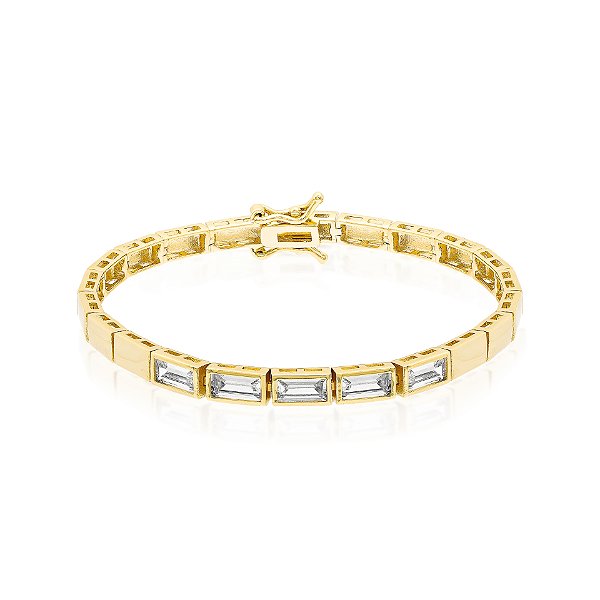 Pulseira canutilho lisas e cinco baguetadas
