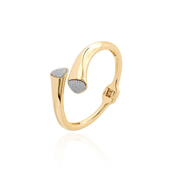 Bracelete entreaberto formato orgânico postas cravejadas