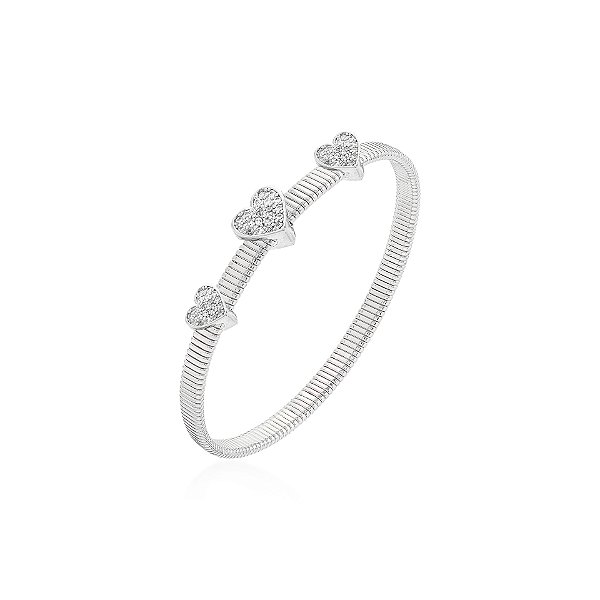 Pulseira malha três corações cravejados