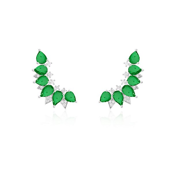 Brinco earcuff seis gotas esmeralda
