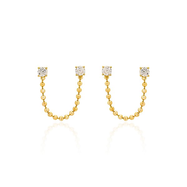 Brinco para dois furos na prata 925 com banho de ouro