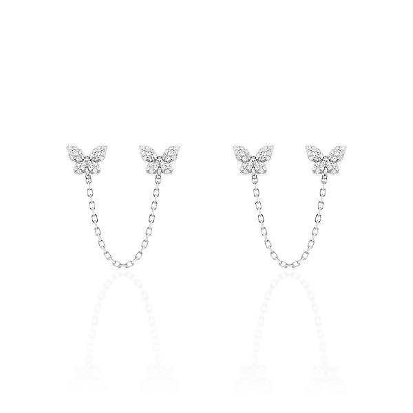 Brinco para dois furos de borboletas na prata 925