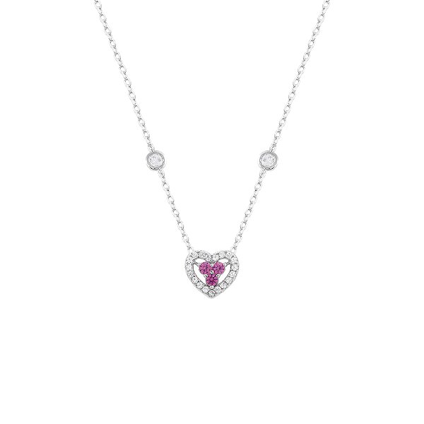 Colar coração pink na prata 925