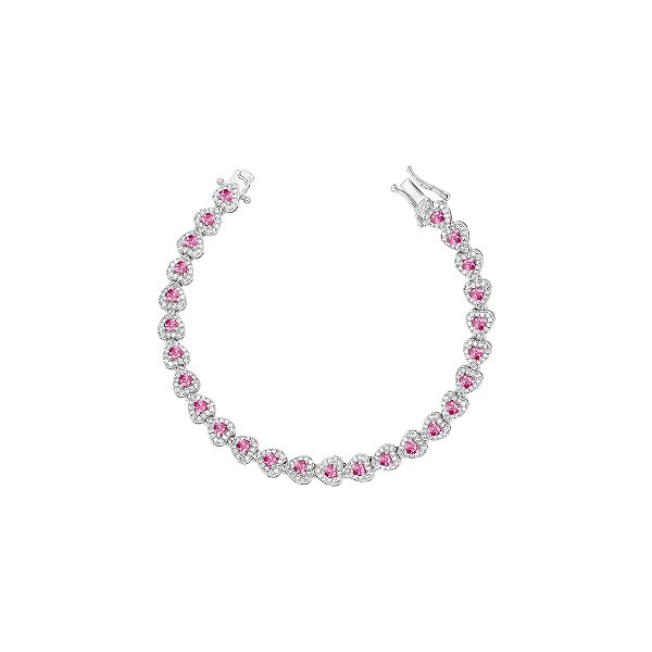 Pulseira riviera em formato de corações pink