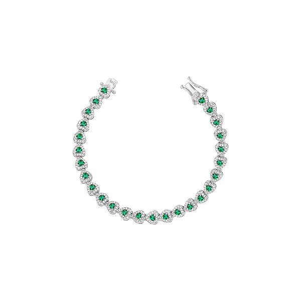 Pulseira riviera em formato de corações esmeralda