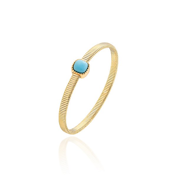 Pulseira malha com quadrada turquesa