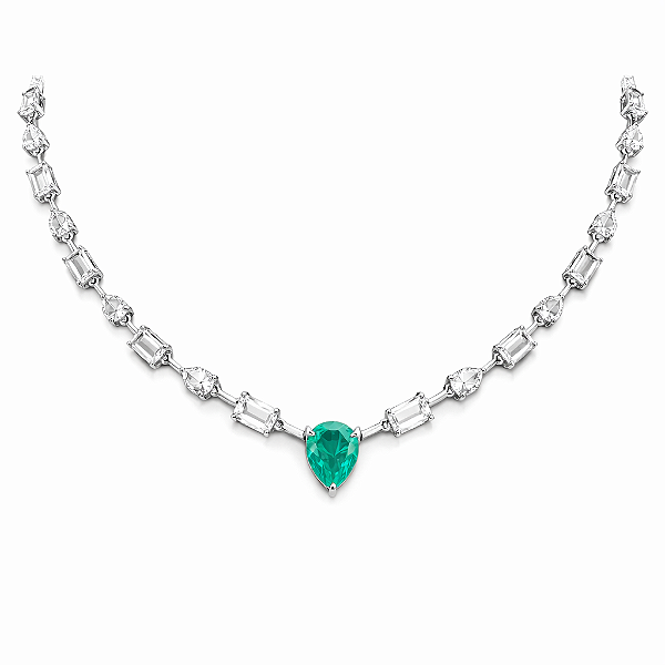 Colar riviera fio faca cristal e colombiana