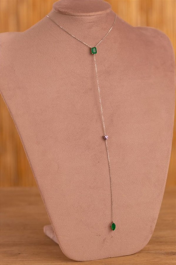 Colar gravata esmeralda e tanzanita na prata 925