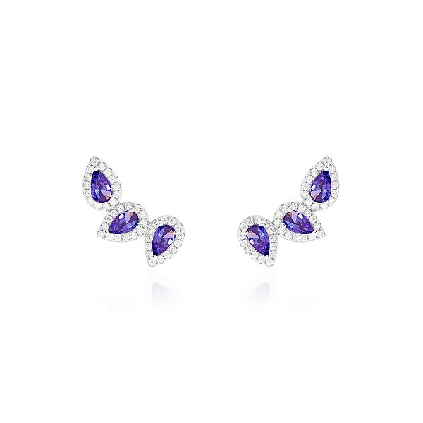 Brinco earcuff três gotas tanzanita na prata 925