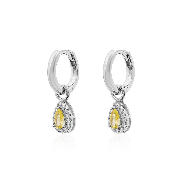 Argola com gota citrino pendura na prata 925