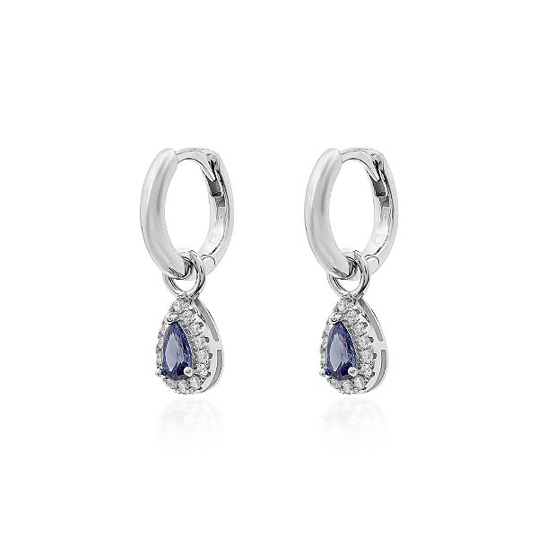 Argola com gota tanzanita pendura na prata 925