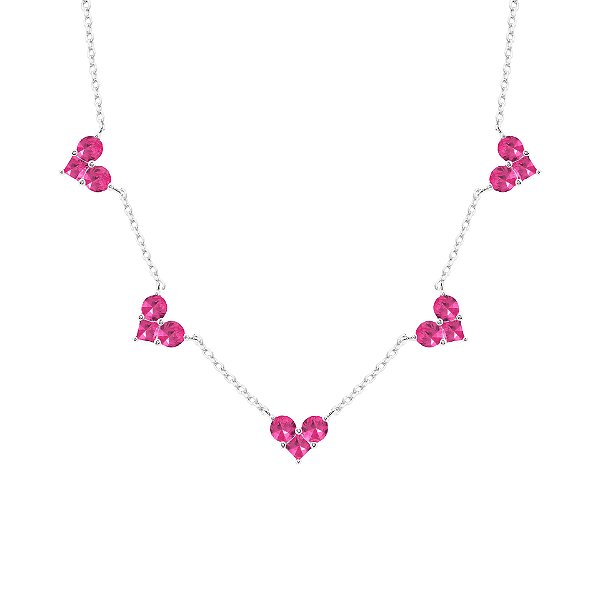 Colar cinco corações pink na prata 925
