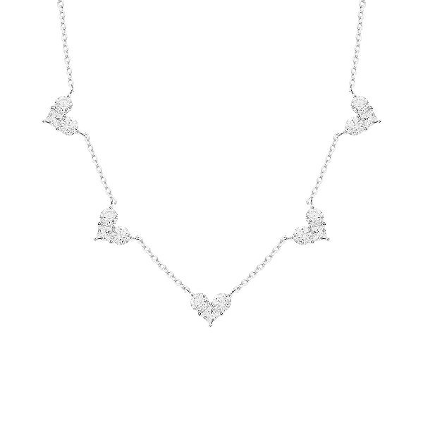 Colar cinco corações cristal na prata 925