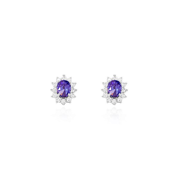 Brinco oval 7mm tanzanita prata 925