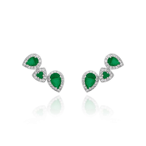 Brinco earcuff gotas e triângulo esmeralda