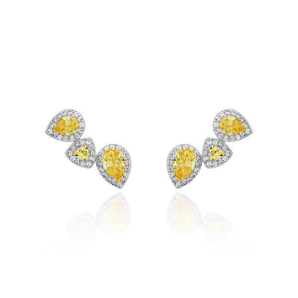 Brinco earcuff gotas e triângulo citrino