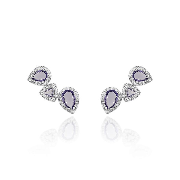 Brinco earcuff gotas e triângulo tanzanita