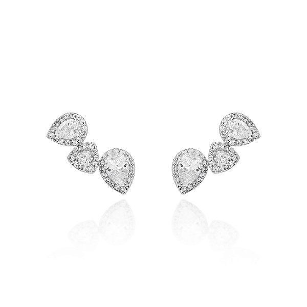 Brinco earcuff gotas e triângulo cristal