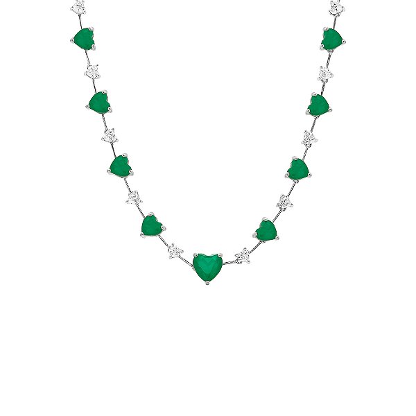 Colar fio faca de corações esmeralda e cristal