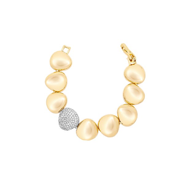 Pulseira ovais ondulados formato orgânico dourado