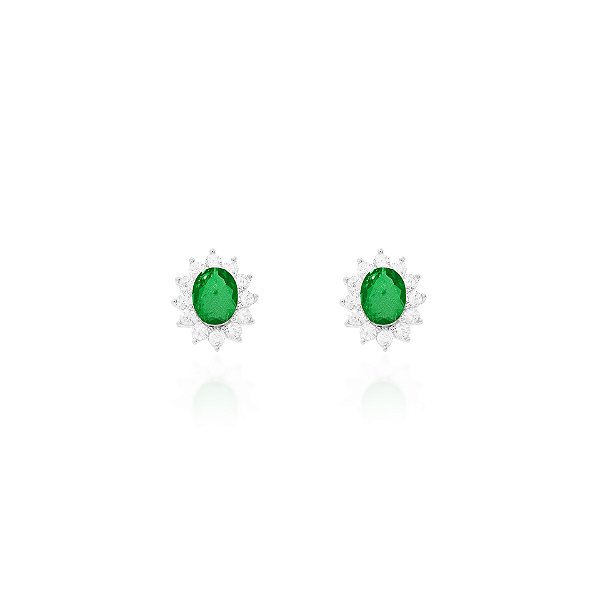 Brinco oval 7x8 esmeralda