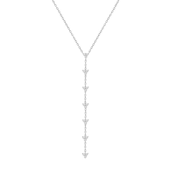 Colar gravata de três pontos de luz na prata 925