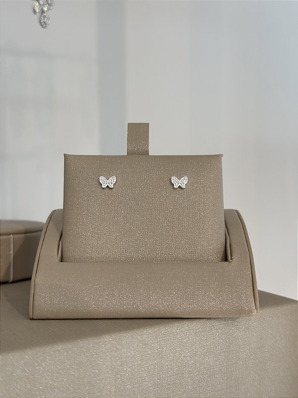 Brinco borboleta cravejada pequeno na prata 925