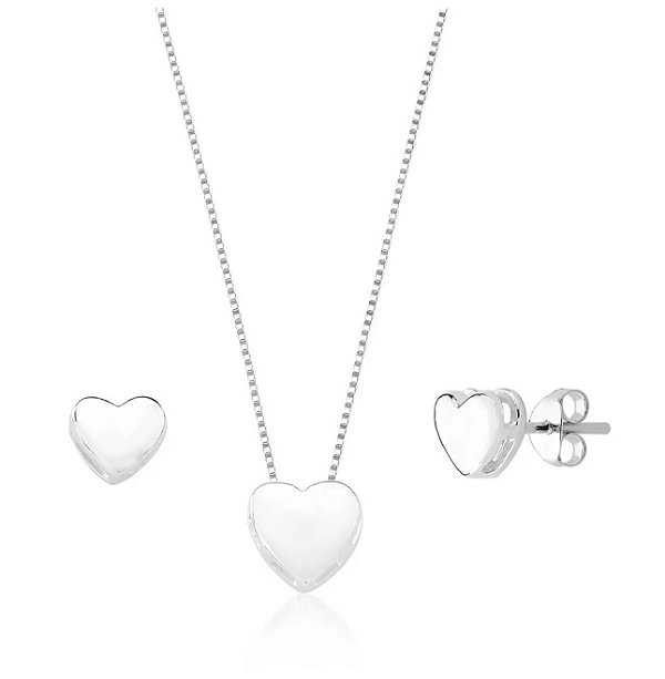Conjunto de coração na prata 925
