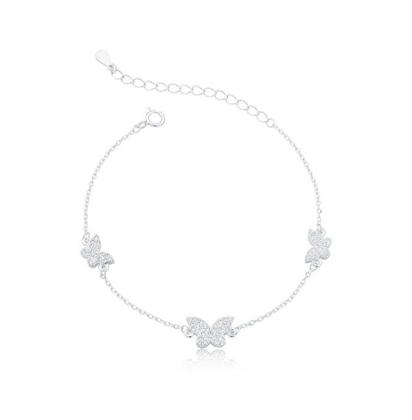 Pulseira três borboletas na prata 925