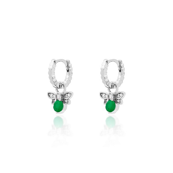 Argola de abelha esmeralda na prata 925