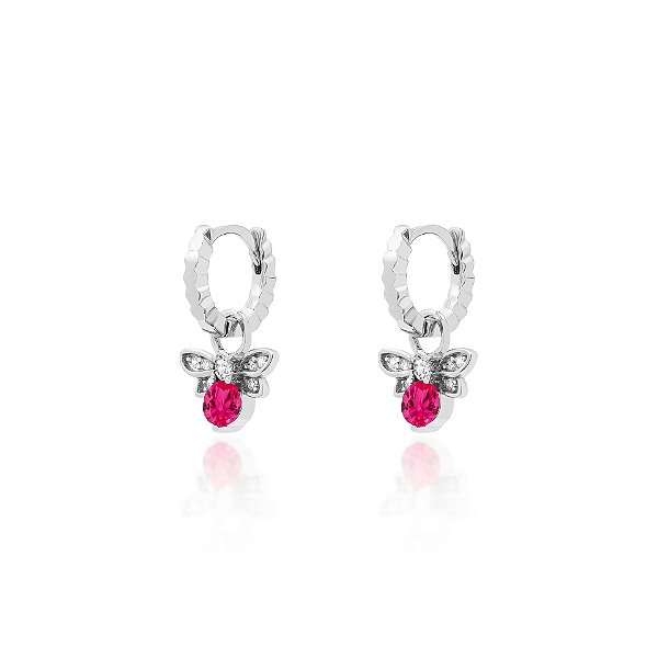Argola de abelha pink na prata 925