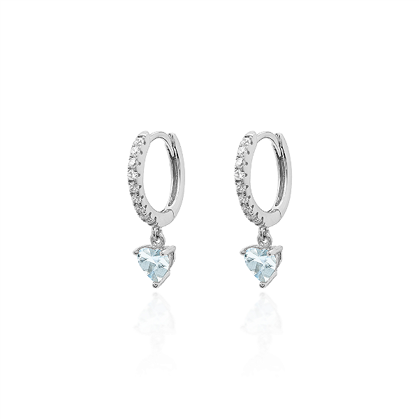 Argola com coração pendurado acqua na prata 925