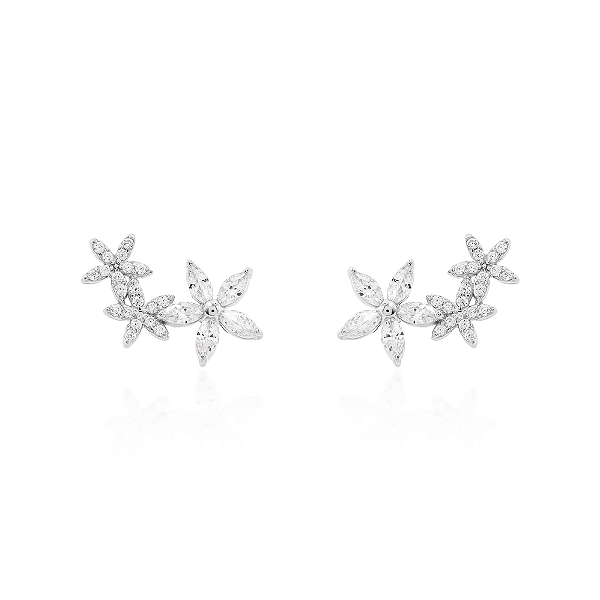 Brinco earcuff três flores na prata 925
