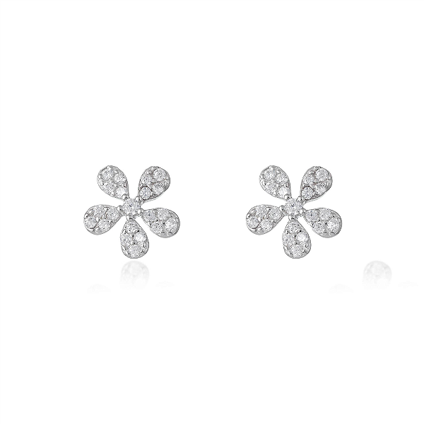 Brinco flor na prata 925