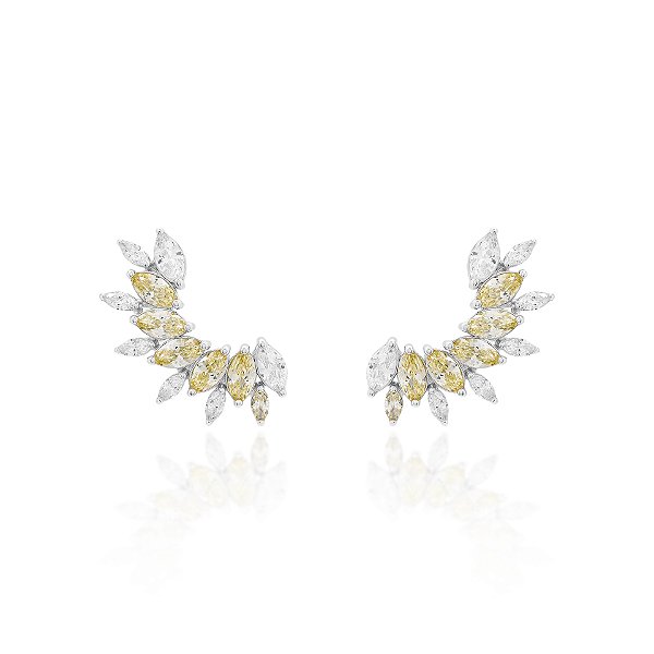 Brinco earcuff cristal e citrino na prata 925