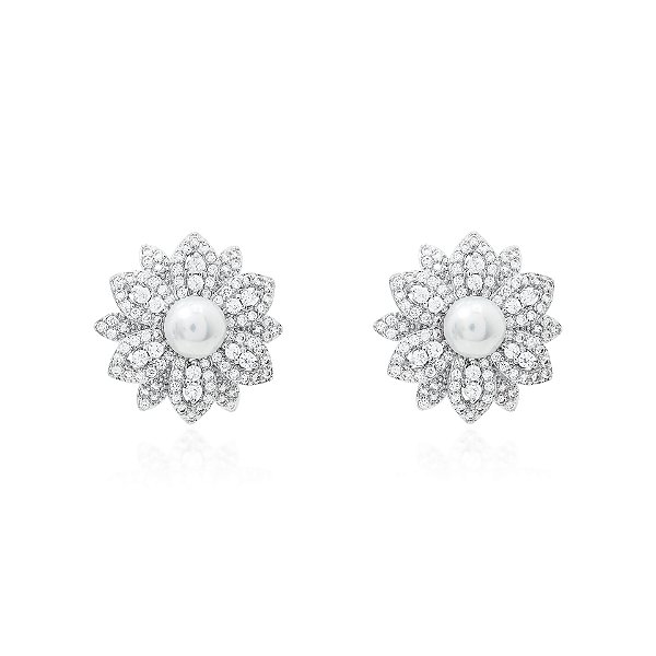 Brinco de flor cristal e pérola